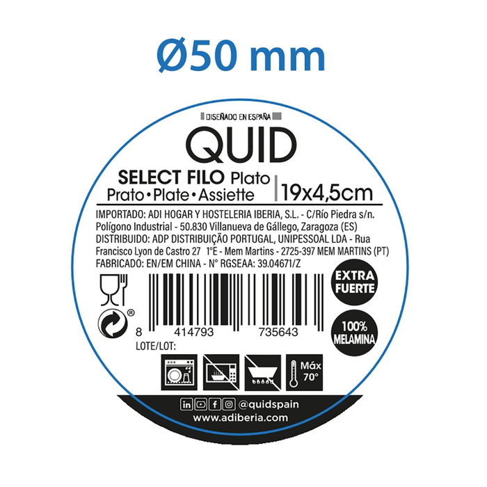 Plato Cuadrado Melamina Select Filo Quid 19x19x4,5 cm (12 Unidades)