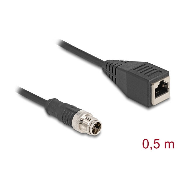 DeLOCK Cable M12 codificado X 8 pin macho a RJ45 hembra PVC 0,5 m