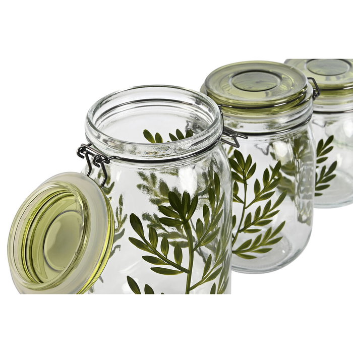 DKD Home Decor Set de 4 Botes de Cristal Botánico Verde