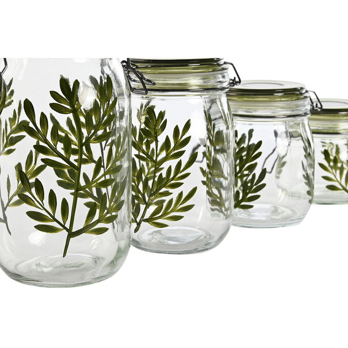DKD Home Decor Set de 4 Botes de Cristal Botánico Verde