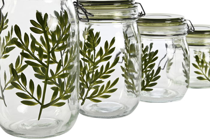 DKD Home Decor Bote Set de 4 Cristal Verde 11.3 x 21.7 x 11.3 cm