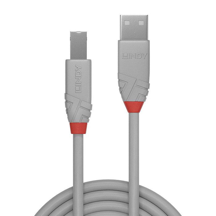 Lindy Cable USB 2.0 Type A a B, 5m, Línea Anthra, Gris