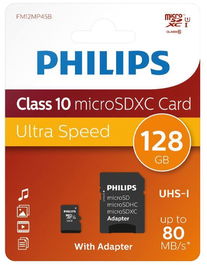 PHILIPS Tarjeta de Memoria Micro SD 128 GB, Clase 10