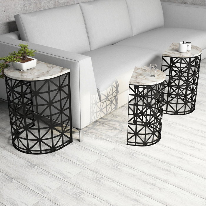 Hanah Home Juego de Mesas Nido Stil Mármol Blanco Estilo Moderno 3 Piezas