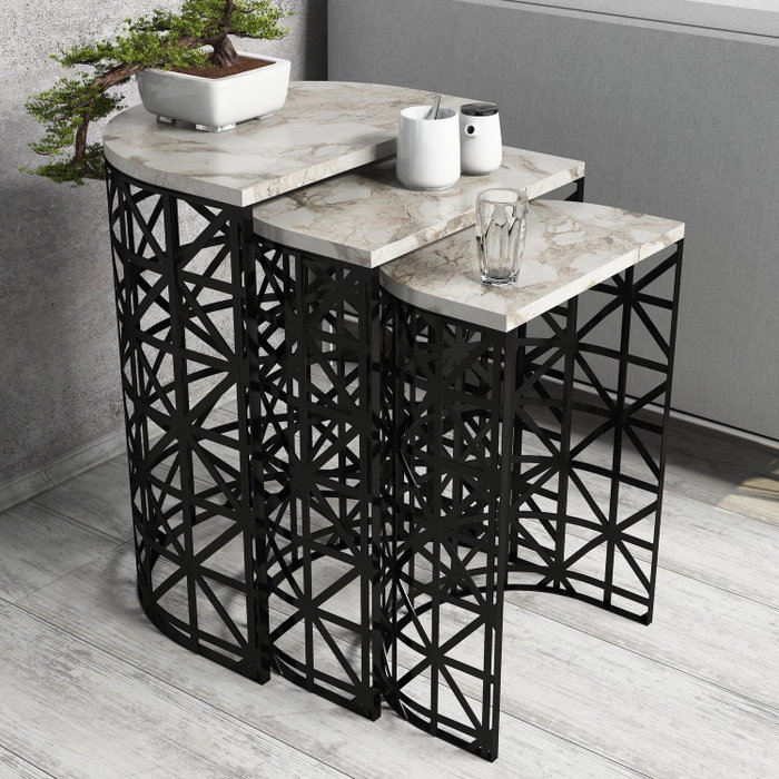Hanah Home Juego de Mesas Nido Stil Mármol Blanco Estilo Moderno 3 Piezas