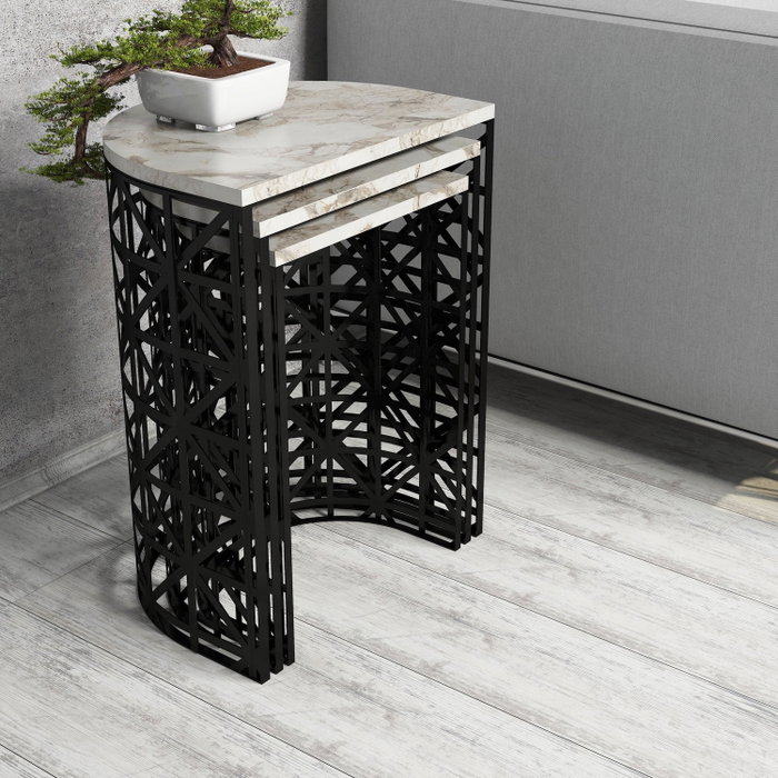 Hanah Home Juego de Mesas Nido Stil Mármol Blanco Estilo Moderno 3 Piezas