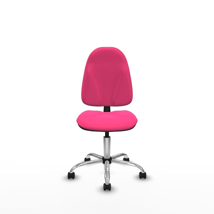 Silla de oficina Algarra con mecanismo Contacto permanente básico tapizada con Similpiel color Rosa. Equipada con Base cromada, Sin brazos y Ruedas de parqué Silla de oficina Algarra con mecanismo Contacto permanente básico tapizada con Similpiel color Rosa. Equipada con Base cromada, Sin brazos y Ruedas de parqué