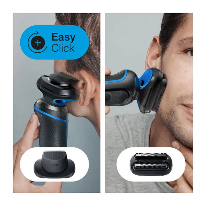 Braun Series 5 51-B1820s - Máquina de afeitar de láminas recargable, 3 cabezas, uso en seco y mojado, negro y azul