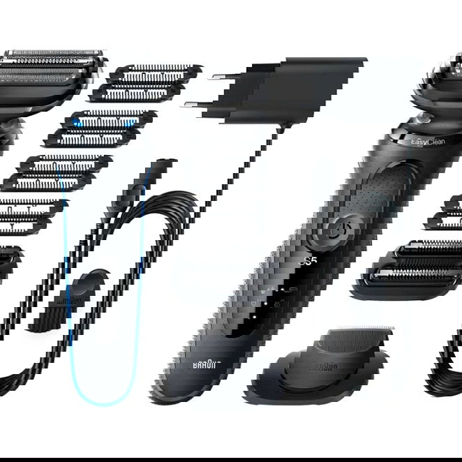 Braun Series 5 51-B1820s - Máquina de afeitar de láminas recargable, 3 cabezas, uso en seco y mojado, negro y azul