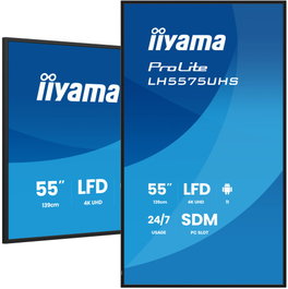 Iiyama LH5575UHS-B2AG Monitor de Señalización Digital de 55 Pulgadas, 4K UHD 3840x2160, Panel IPS, Android 11, 500 cd/m2, 24/7, VESA 400x400, Wi-Fi, 3xHDMI, 2xDisplayPort