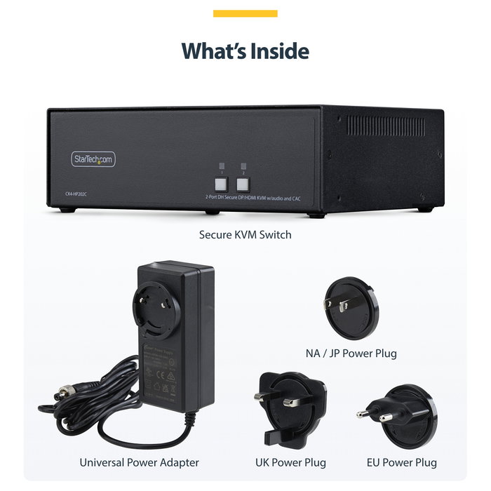 StarTech CK4-HP202C KVM Switch Seguro de 2 Puertos para 2 Monitores HDMI/DisplayPort 4K 60Hz