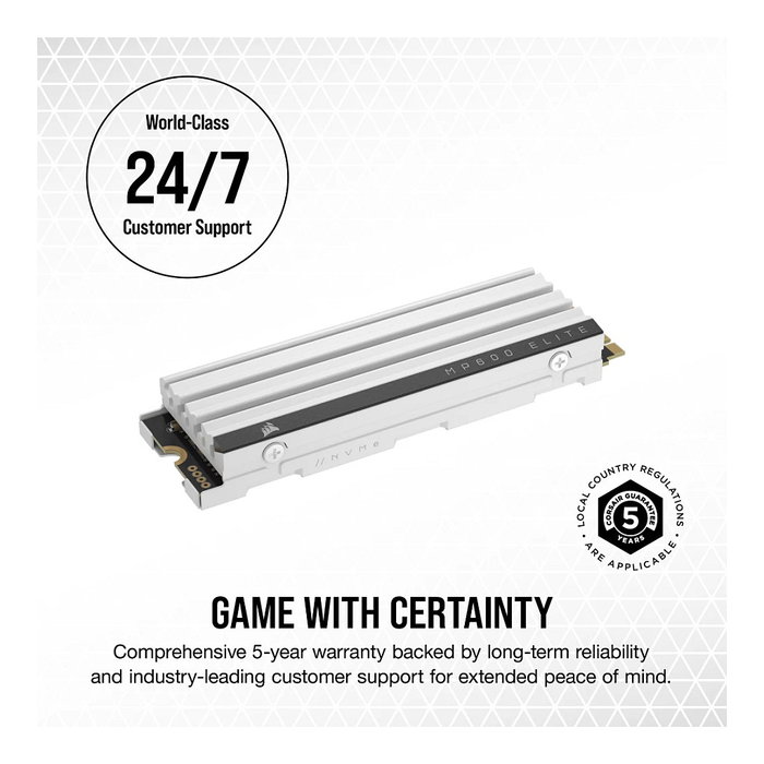 Corsair MP600 ELITE NVMe SSD 2TB M.2 2280 PCIe Gen4 x4 con disipador térmico, 3D TLC NAND, para PS5 y PC, 7000 MB/s