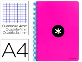 Antartik Cuaderno espiral A4 tapa dura 80 hojas cuadro 4mm rosa fluor