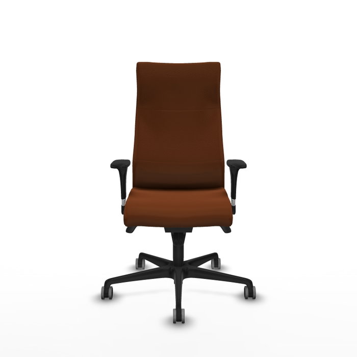 PIQUERAS Y CRESPO Sillón Albacete con mecanismo Sincro, Similpiel Marrón, Base Nailon Negra, Brazos 1D, Ruedas 65mm