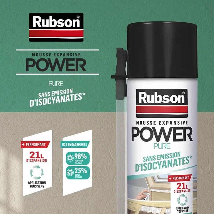 Rubson Power Pure Pack de 2 Aerosoles de Espuma Expansiva - 21 L - Adherencia Multisuperficie