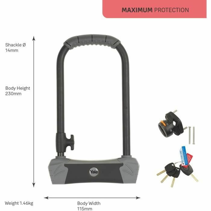 Yale Bloqueo en U Alta Seguridad Certificado Secure Gold para Bicicleta y MTB