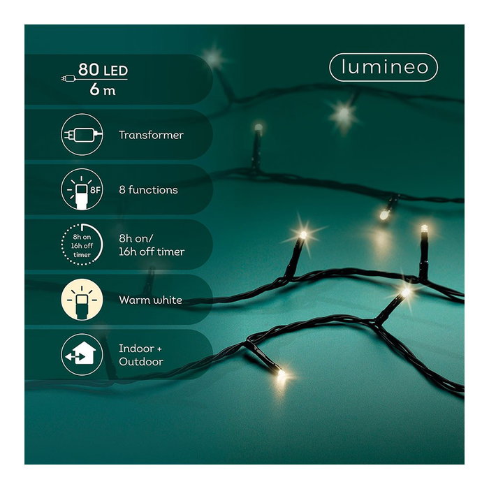 Lumineo Guirnalda Basic multifunción Blanco cálido 80 leds 6 m