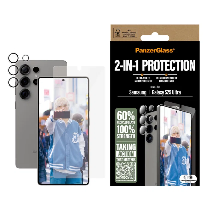 PanzerGlass Paquete Protector de Pantalla 2 en 1 para Samsung Galaxy S25 Ultra | Vidrio Templado | Resistente a Rayones y Golpes | Aplicación en Seco
