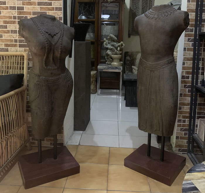 DKD Home Decor Cement statues 23 Figura Guerrero Javanés Acabado Cemento Gris Oscuro 35 x 130 x 40 cm