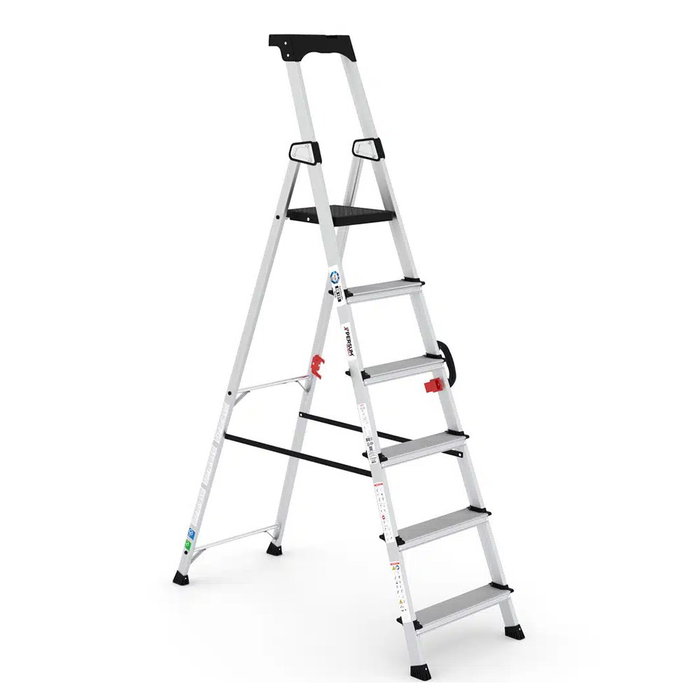Persum Escalera profesional Delux de aluminio 6 peldaños Persum Escalera profesional Delux de aluminio 6 peldaños