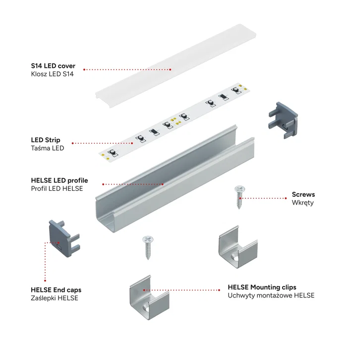 HELSE KIMERA Perfil Aluminio Anodizado Negro con Difusor Opal, Tapones y Clips Sujección 2,02 Metros