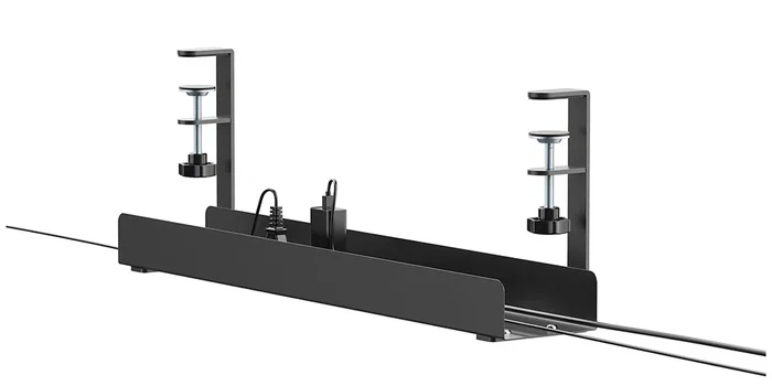 Neomounts ADS07-121BL Bandeja Organizadora de Cables para Escritorio, Negro, Montaje con Abrazadera Universal, Acero