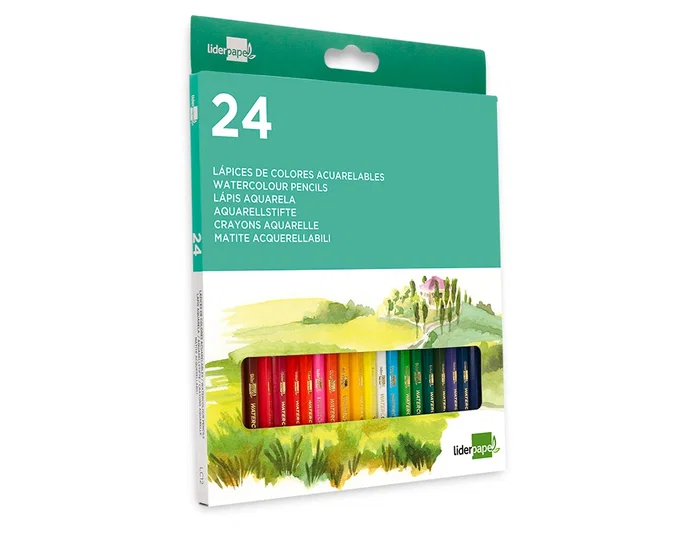 Liderpapel Lápices de Colores Acuarelables Caja 24 Unidades Colores Surtidos