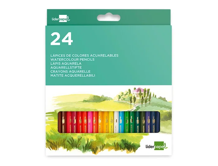 Liderpapel Lápices de Colores Acuarelables Caja 24 Unidades Colores Surtidos