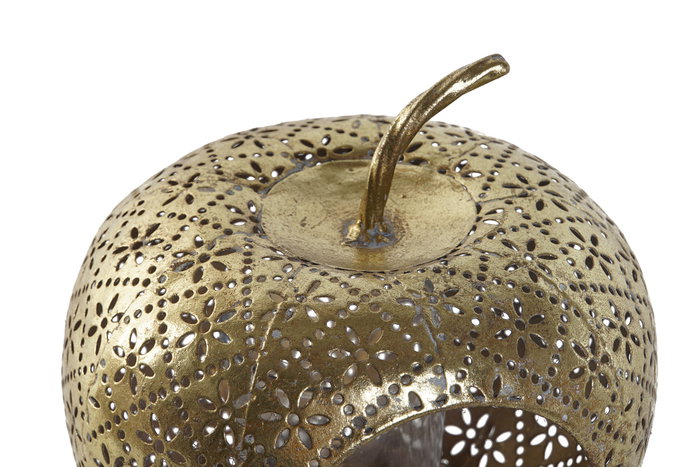 DKD Home Decor Portavelas de Metal y Cristal con Detalle de Manzana, Dorado DKD Home Decor Portavelas de Metal y Cristal con Detalle de Manzana, Dorado