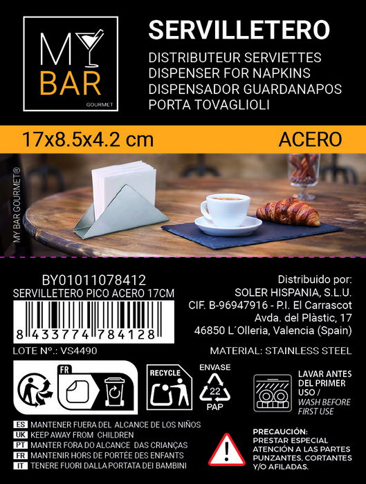 Inde Servilletero Pico Acero 17 cm (24 Unidades)