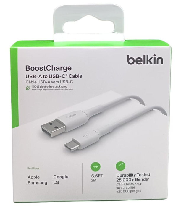 Belkin CAB001BT2MWH Cable USB 2 m USB-A a USB-C para Carga y Sincronización, Blanco