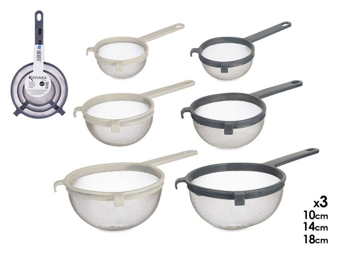 Kinvara Set 3 Coladores de Plástico y Metal Surtidos 17x32x9 cm (Set de 8) Kinvara Set 3 Coladores de Plástico y Metal Surtidos 17x32x9 cm (Set de 8)