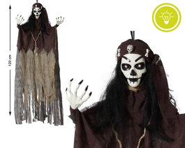 Gitana Colgante Fantasma Decoración Halloween 120 cm con Ojos con Luz y Vestido Marrón