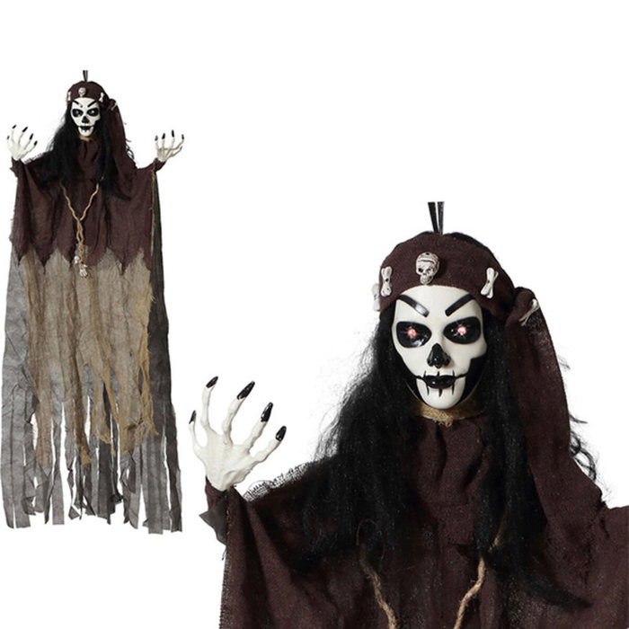 Atosa Gitana Colgante Fantasma de 120 cm con Ojos con Luz y Vestido Marrón Atosa Gitana Colgante Fantasma de 120 cm con Ojos con Luz y Vestido Marrón