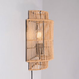 Aplique de pared Mirpur Khas en madera, acero y cuerda