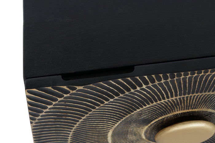 Mesita de Noche Home ESPRIT Negro Dorado Metal Madera de mango 50 x 40 x 50 cm