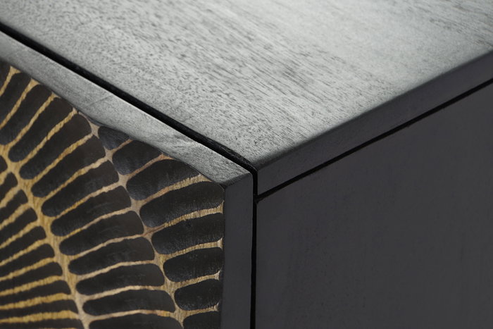 Mesita de Noche Home ESPRIT Negro Dorado Metal Madera de mango 50 x 40 x 50 cm