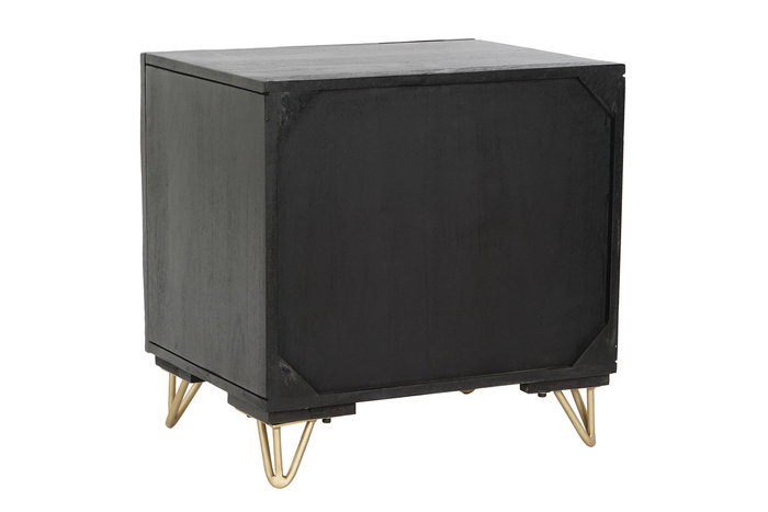 Mesita de Noche Home ESPRIT Negro Dorado Metal Madera de mango 50 x 40 x 50 cm