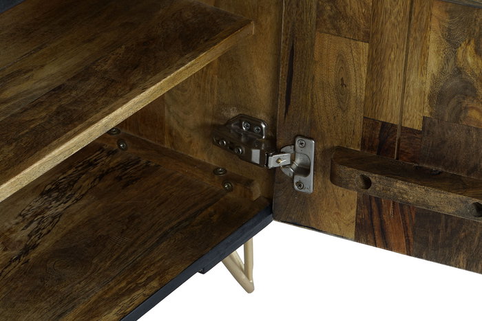 Mesita de Noche Home ESPRIT Negro Dorado Metal Madera de mango 50 x 40 x 50 cm