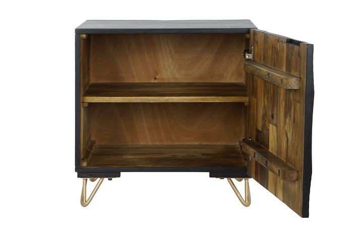 Mesita de Noche Home ESPRIT Negro Dorado Metal Madera de mango 50 x 40 x 50 cm