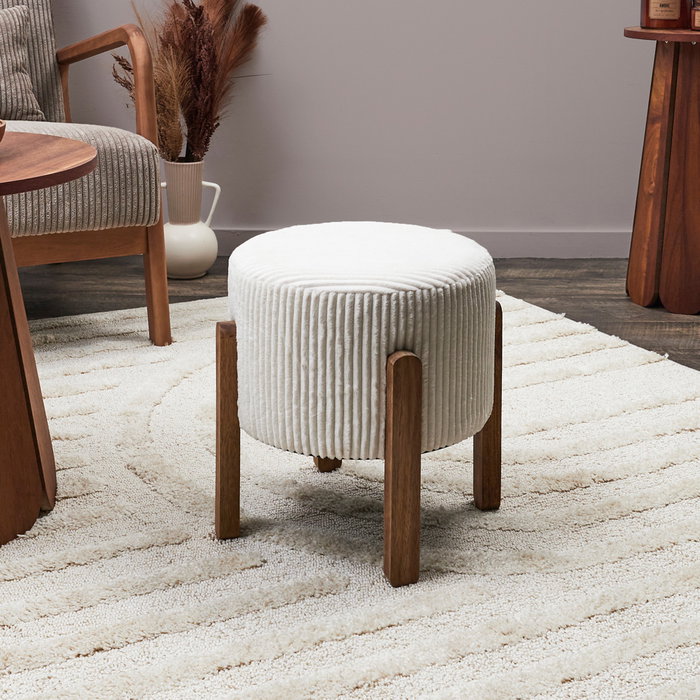 Home Deco Factory Taburete Cocooning Beige Patas Madera Acacia