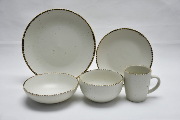 DKD Home Decor Set de 6 Cuencos de Gres Beige 14,5x14,5x7,5 cm