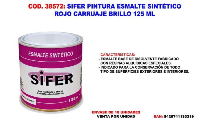 SIFER Esmalte Sintético Rojo Carruaje Brillo 125 ml SIFER Esmalte Sintético Rojo Carruaje Brillo 125 ml
