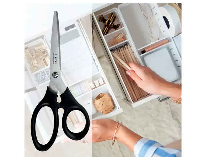 Leitz Tijeras de Acero Inoxidable para Oficina, 185 mm, Color Negro