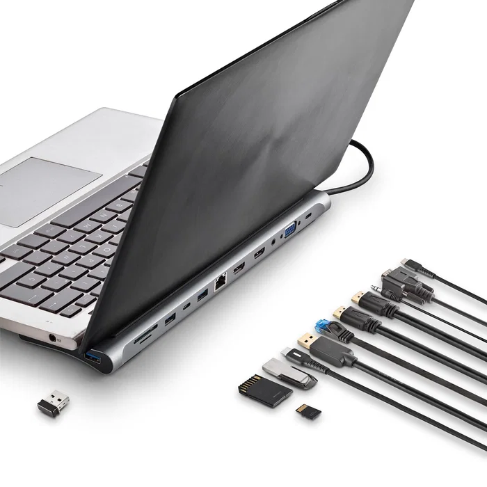 NGS Wonder Dock 12 Hub Adaptador Multipuerto USB-C 12 en 1 con HDMI 4K 30Hz, PD 100W, Gigabit LAN, 3x USB 3.0, SD/TF, VGA y Audio - Aluminio Plata