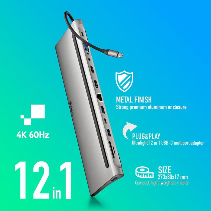 NGS WonderDock12 Hub USB-C 12 en 1 Gris NGS WonderDock12 Hub USB-C 12 en 1 Gris