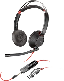 HP Poly Auriculares Estéreo Blackwire 5220 USB-C + Clavija 3.5mm + Adaptador USB-C/A Negro - 8X231AA