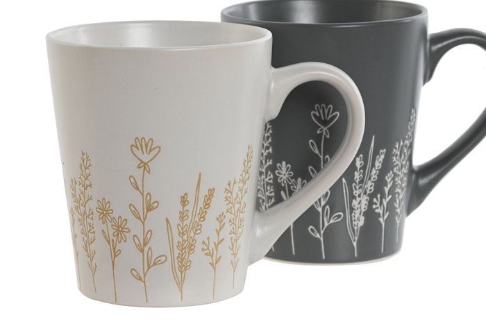 DKD Home Decor Set de Tazas Botanico de Gres 360ml DKD Home Decor Set de Tazas Botanico de Gres 360ml