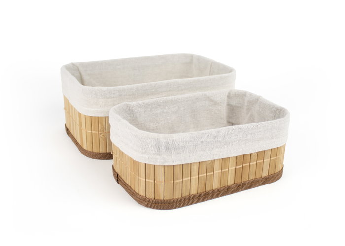 Confortime Set 2 Cestas de Ordenación de Bambú Natural, Medidas M: 23.5x16x9.5 cm y S: 20 cm (12 Unidades)