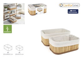 Confortime Set 2 Cestas de Ordenación de Bambú Natural, Medidas M: 23.5x16x9.5 cm y S: 20 cm (12 Unidades)
